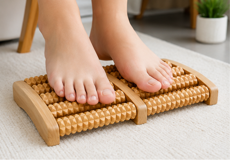 Traditional Wooden Roller Foot Massager Durable Natural Wood Design For Relaxation Stress Relief And Improved Blood Circulation