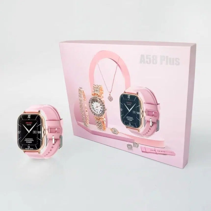 A58 Plus 6 in 1 - Smartwatch For Women | Best Smart Watch For Girls | Perfect Gift - Pink