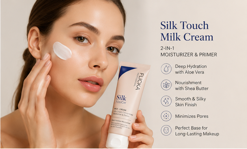 FLiCKA Silk Touch Milk Cream Moisturizer & Primer – 2-in-1 Hydrating Base | Aloe Vera & Shea Butter