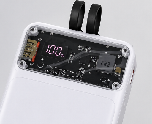 66W Fast Charging 20,000 mAh Power Bank | Built-in Cables (White)