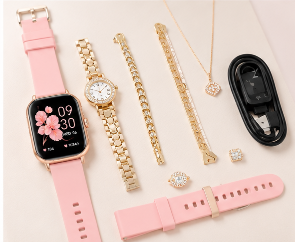A58 Plus 6 in 1 - Smartwatch For Women | Best Smart Watch For Girls | Perfect Gift - Pink