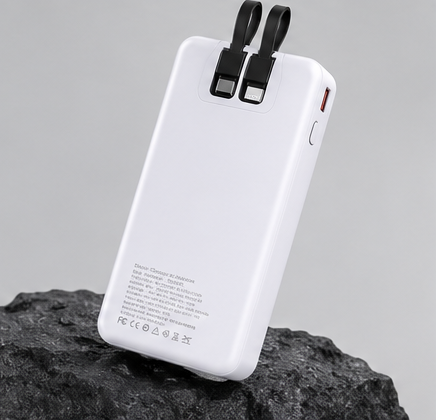 66W Fast Charging 20,000 mAh Power Bank | Built-in Cables (White)