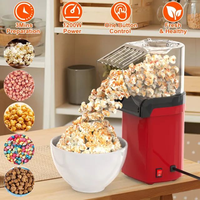 Oil Free Mini Popcorn Maker | Popcorn Popper for Home and Kids with Measuring Cup