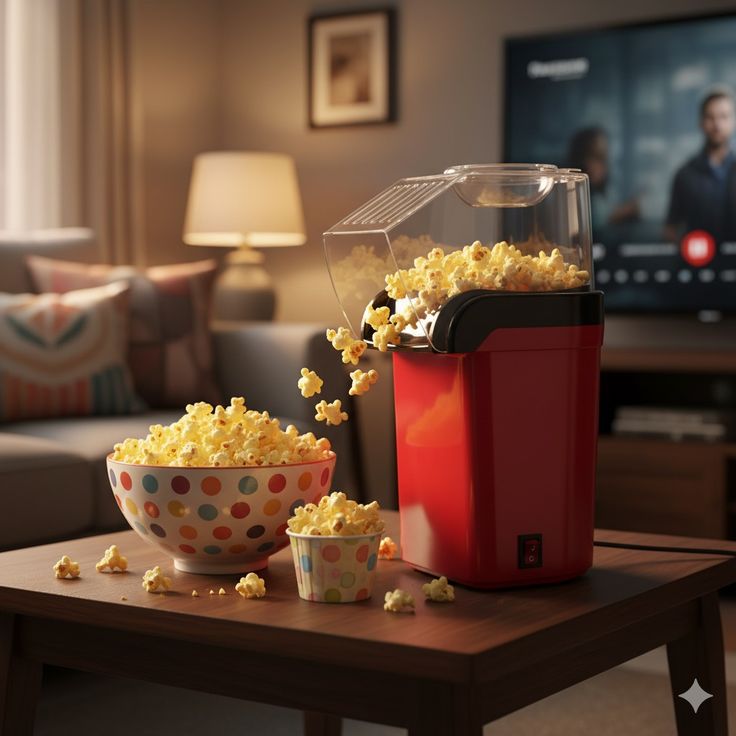 Oil Free Mini Popcorn Maker | Popcorn Popper for Home and Kids with Measuring Cup
