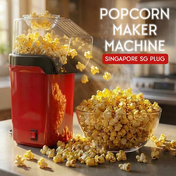 Oil Free Mini Popcorn Maker | Popcorn Popper for Home and Kids with Measuring Cup