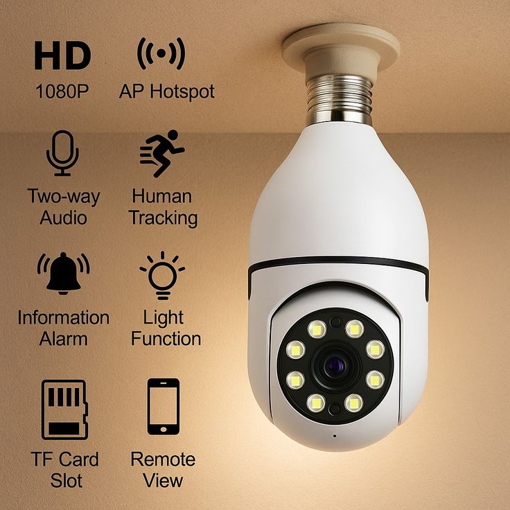 Bulb Camera 1080P WiFi 360° Panoramic Security Camera | Night Vision & Two-Way Audio